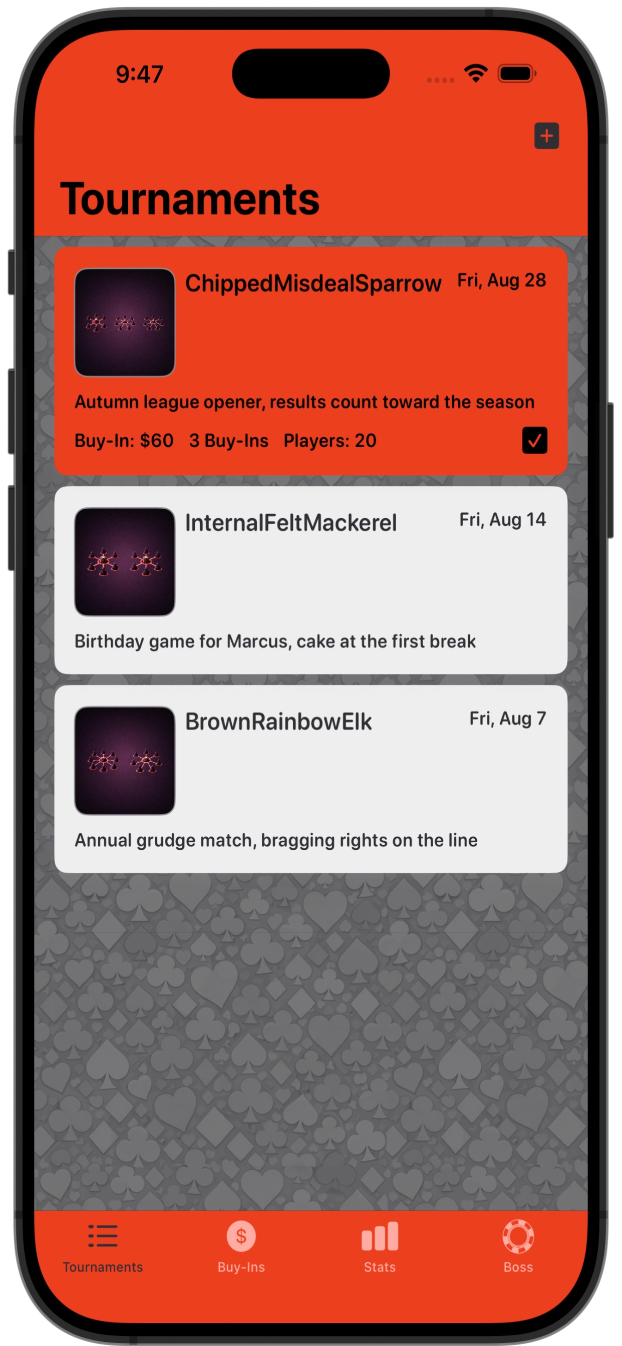 The list of tournaments, past and upcoming